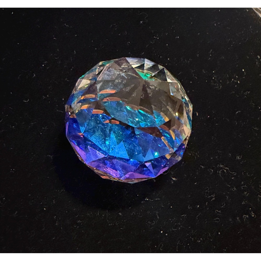 Signed Swarovski Faceted Orb Paperweight Blue Green Purple